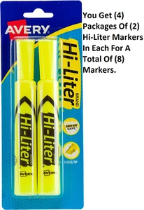 Avery Hi-Liter - gelber Textmarker - schmiersichere Tinte, Keilspitze - 2er Pack x 4 - Bild 1 von 6