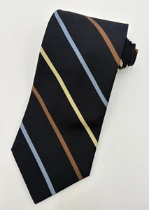 Necktie REPP Bruno Piattelli 100% Silk Black Yellow Blue Brown Striped Tie EUC - Picture 1 of 4