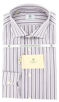 Camisa listrada Borrelli roxa e branca - Ajuste extra fino - 15,75/40 - Imagem 1 de 4