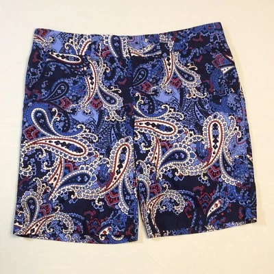Tommy Hilfiger Pantalones Cortos Para Mujer Azul Multicolor Estampado Paisley Algodón Frente Plano 10 Foto 1 de 4