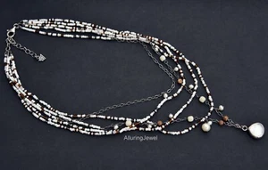 Silpada NECKLACE N1673 Jasper white Pearl Coral tiered Multi strand chain 16"+2" - Picture 1 of 3