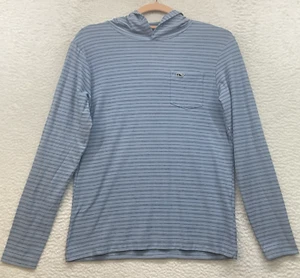 Vineyard Vines Shirt Womens Medium Blue Striped Edgartown Hooded Pocket Logo - Picture 1 of 11