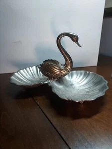 Silverplate Swan & Double Shell Divided Candy/Nut Dish, Made in Hong Kong - Picture 1 of 10