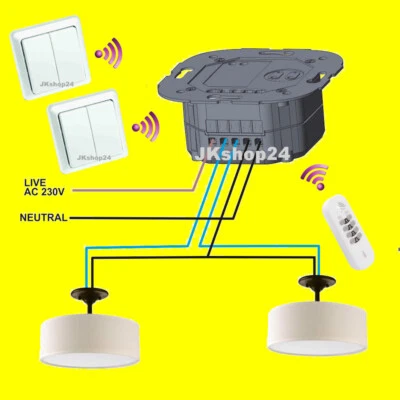 FUNK-Lichtschalter-SET Empfänger+2 Serien-Wandschalter+Handsender Lampen+Licht - Bild 1 von 4