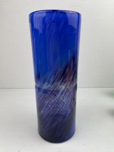 Beautiful Glass Vase - Purple and Blue Swirl Pattern - Cylinder Shape - L 25cm - Picture 1 of 6