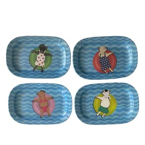 Set of 4 French Bulldog Pattern Novogratz Melamine Rectangle Plates/Tray - Picture 1 of 10