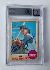 Signed 1968 Topps Bill Mazeroski Pittsburgh Pirates #390 BAS Beckett Slabbed 10 - Picture 1 of 1