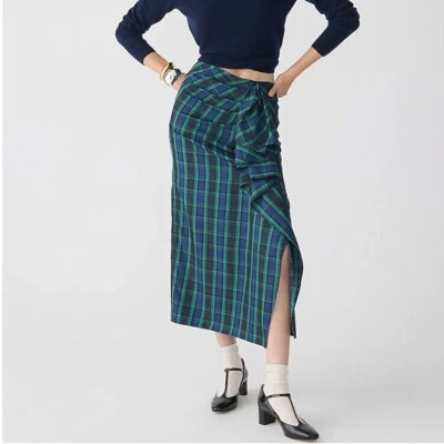J Crew Collection NUEVO CON ETIQUETAS $178 Falda Larga con Volantes en Negro Reloj Tartán | Talla 12 Foto 1 de 2