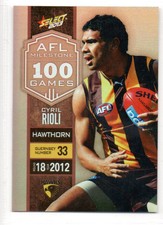 2013 AFL SELECT MILESTONE (100 GAMES) CARD - MG40 Cyril RIOLI (HAWTHORN)