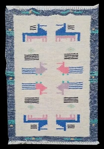 Hand Knotted Vintage Flat Weave Pictorial Kilim Kilm Wool Area Rug 4.3 x 2.5 Ft - Picture 1 of 7
