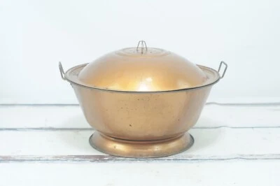 Antique "NEW KINK" Dough Bowl Covered Copper Color Metal Tin Bowl With Vented Li - Image 1 of 4