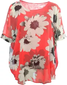 Tunica top stile italiano rosso grigio floreale chiffon foderato stile italiano look a lamenti donna taglia unica - Foto 1 di 3