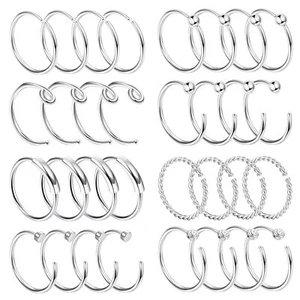 32PCS Stainless Steel Nose Hoop Ring Stud Huggie Septum Body Piercing Jewelry - Picture 1 of 13