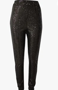 STUNNING WOMEN SEQUENCE HOLIDAYS LONG BLACK PANTS Size M - Picture 1 of 4