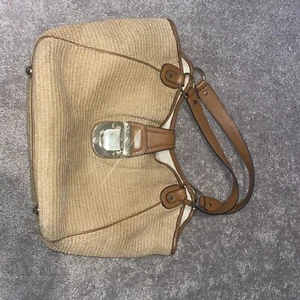 Michael Kors Straw Rattan Brown Leather Gold Chain Summer Shoulder/Arm Bag Purse - Picture 1 of 9