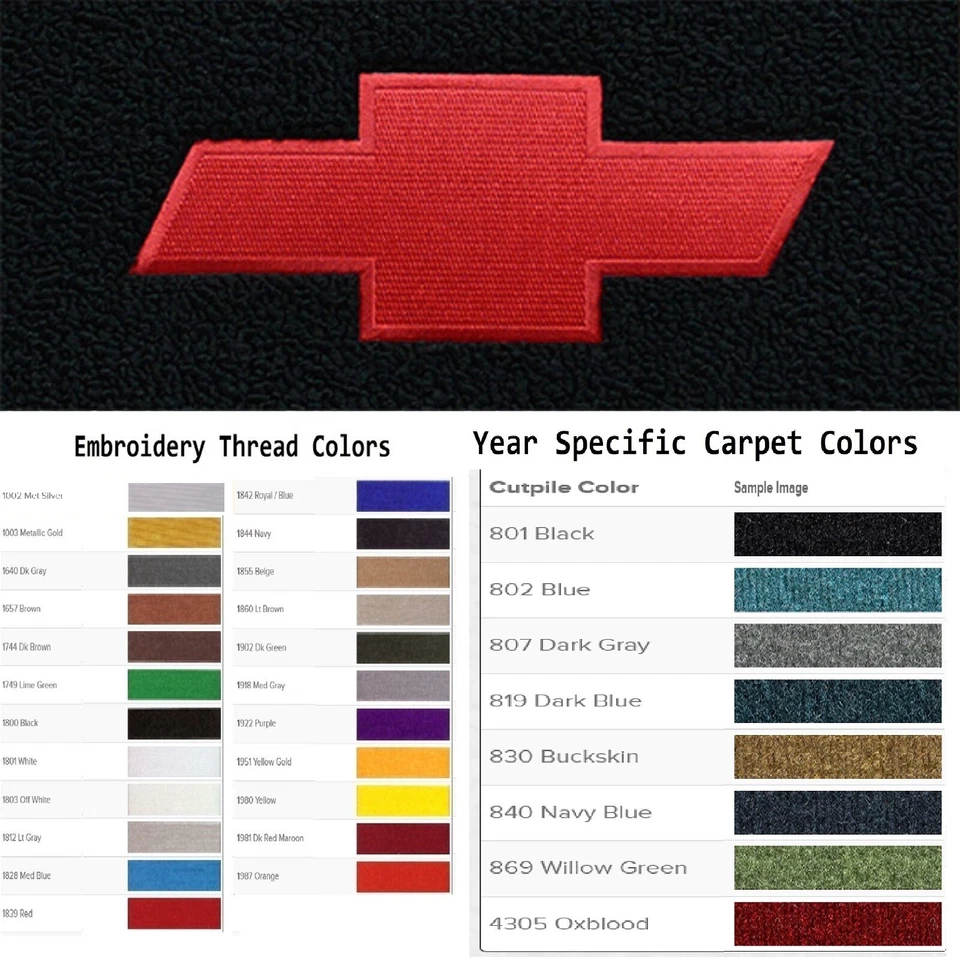 Tapetes delanteros Cutpile con logotipo de pajarita personalizados para camioneta Chevrolet G10 ACC 1970-1977 2 piezas Foto 1 de 4