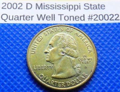 2002 D MISSISSIPPI STATE WASHINGTON QUARTER Gold/Blue toned #20022 - Image 1 of 2