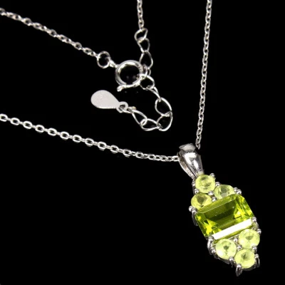 925 Sterling Silver Necklace Octagon Peridot 8x6mm Gemstone Jewelry - Image 1 of 4