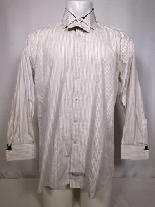 English Laundy Long Sleeve White Button Up Striped Shirt Men's 17 32/33 - Picture 1 of 13