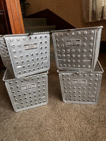 4 Vintage Lyon Steel Locker Baskets Gym Pool Storage Garage Shelf 1950s Clean Cover