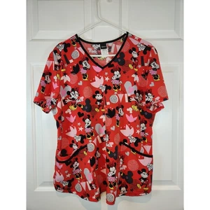 Damen Gr. XL Minnie Mickey Mouse LOVE Rot Kurzarm Scrub Top Shirt Disney - Bild 1 von 7