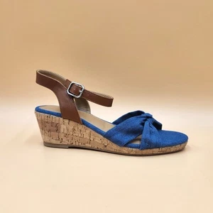 Sugar Big Girls Denim Blue Palmier Summer Cork Wedge Sandals Size Kids 4M - Picture 1 of 7