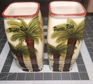 Jarrón de cerámica palmeras “Puerto Rico” 7 pulgadas de alto 3 pulgadas de ancho pesa 13,8 OZ - Imagen 1 de 7