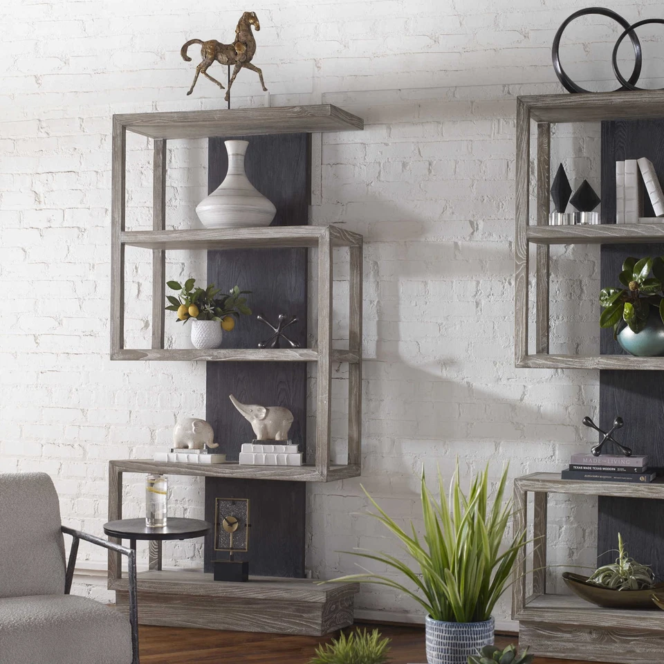 Uttermost 24958 Nicasia 36"W Luxury Designer Asymmetrical Etagere - Grey - Image 1 of 4