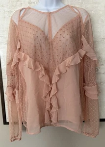 Guess Pink Ruffled Lace Blouse Top Ladies XL NEW w/ Tags - Picture 1 of 9