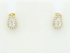 LAB CREATED  1.04 Cts WHITE SAPPHIRE STUD EARRINGS .925 SILVER (yellow) -NWT - Picture 1 of 4