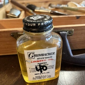 Vintage Grumbacher Künstlerqualität Leinöl 2,5 Oz Glasflasche - Bild 1 von 4
