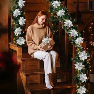 Glitter Poinsettia Christmas Flower Ornaments Flowers Artificial - Picture 1 of 12