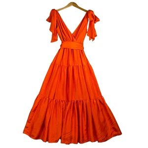 J Crew Womens Dress 00 Orange Shoulder Tie Silk Maxi Pockets Romantic Preppy - Picture 1 of 13