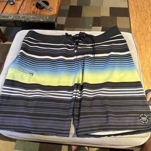 Ron Jon Surf Shop Board Shorts Mens 38 Stripe Swim Trunks Zip Pocket Beach - Picture 1 of 8
