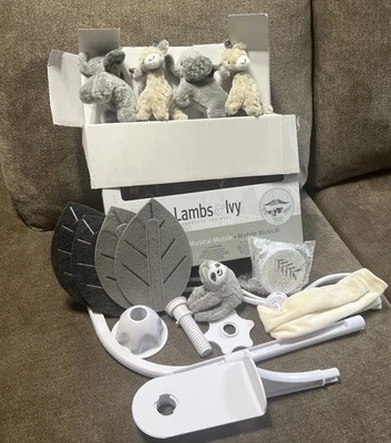 Lambs & Ivy Baby Jungle Animals Gray/Tan Musical Crib Mobile Soother Toy - Image 1 of 4
