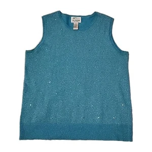 Quacker Factory Blue Sequin Embellished Sweater Vest Womens Size Large L - Picture 1 of 5