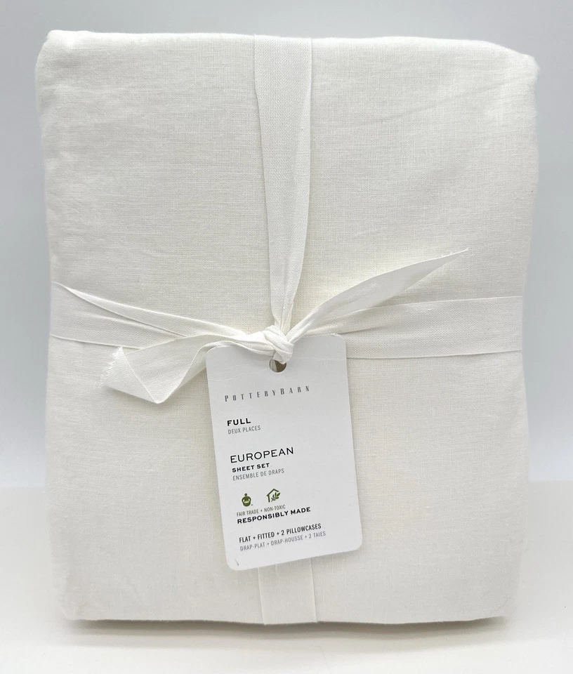 Pottery Barn~Juego de sábanas de lino europeo~COMPLETO~Blanco~NUEVO Foto 1 de 1