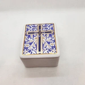 Schmuckschatulle Kreuz Punze Der Herr segne Gebet Bone China religiös Geschenk Vintage - Bild 1 von 12