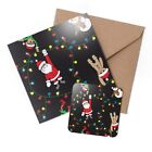 1 x Greeting Card & Coaster Set - Christmas Santa Snowman Elf Lights #170475