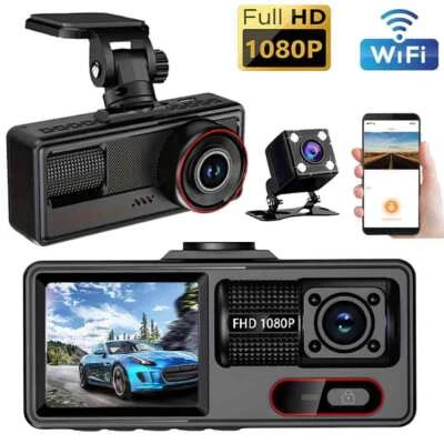 Car Dual Lens Dash Cam HD 1080P Front/Rear/Inside Video Recorder Camera G-Sensor