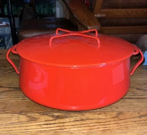 Vintage Dansk 4 Qt Large Red Enamel Dutch Kobenstyle Pot Danish Modern - Picture 1 of 8