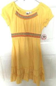 SO Girl's Peasant Dress Yellow Size 12 Ruffles Bohemian Elastic Neck NWT - Picture 1 of 4