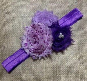 Lavender Purple Triple Shabby Flower Headband Hearts Valentine's Day - Picture 1 of 1
