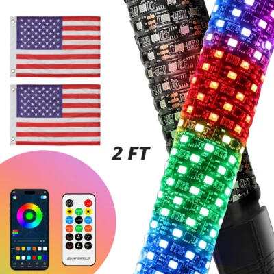 Par de antenas de luz LED Fat Whip de 2 pies persecución RGB para CF-MOTO CFORCE 600 800 1000 Foto 1 de 4