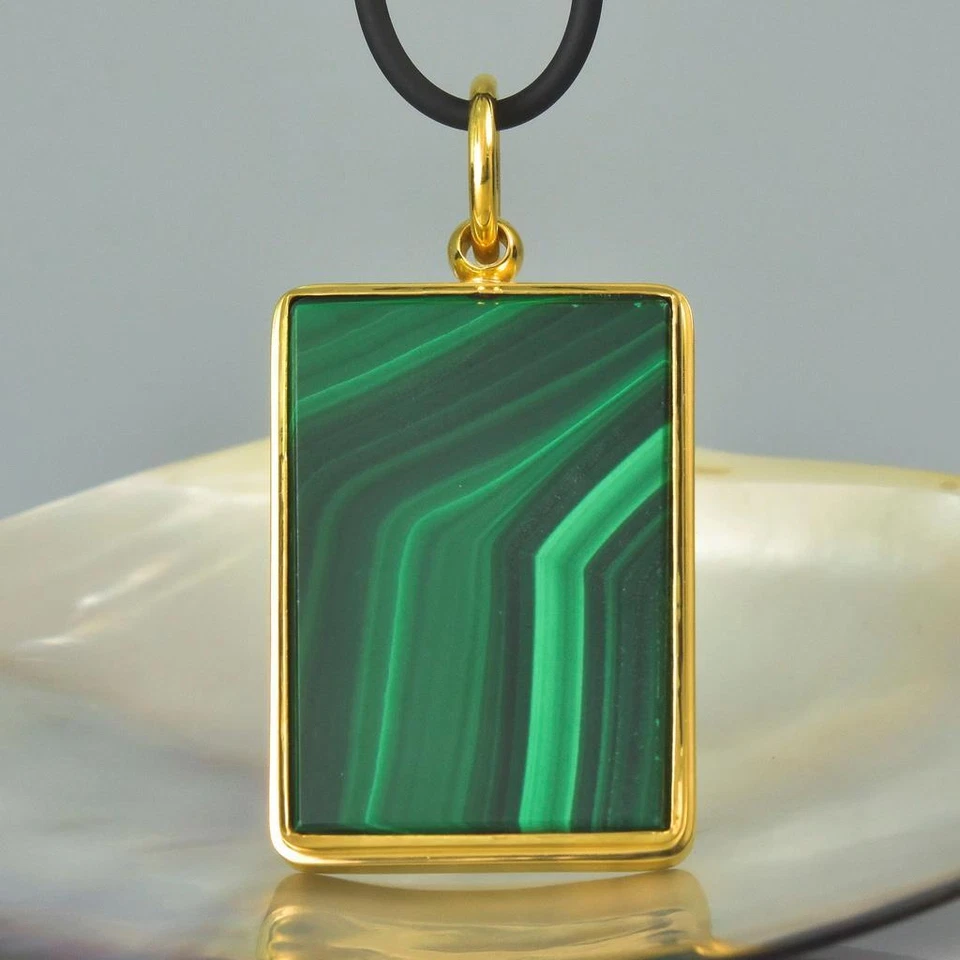 Colgante Oro 18K Vermeil Plata de Ley con Malaquita Rectangular 25,68 g Foto 1 de 4