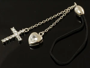 925 Silber Charm für Mobil Telefone Herz und Kreuz mit Zirkonia Steinen - Bild 1 von 2