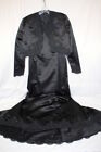 DE LARU By SHEILA YEN Black Satin Long Dress,Lace Decor & Cropped Jacket, M-B126