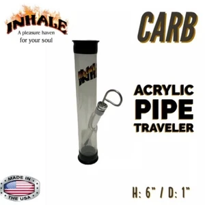 INHALE®️1X6" TRAVELER STRAIGHT ACRYLIC WATER PIPE WITH CARB &POKER US MADE - Picture 1 of 2