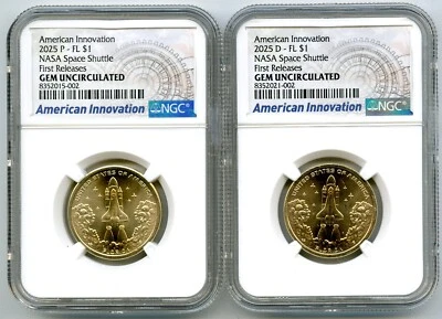 2025 $1 P D FLORIDA SPACE SHUTTLE NGC GEM UNC AMERICAN INNOVATION DOLLAR SET - Image 1 of 2