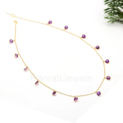 Natural Amethyst Cut Gemstone Solid 14k Gold Gift For Christmas Women Necklace - Image 1 of 4
